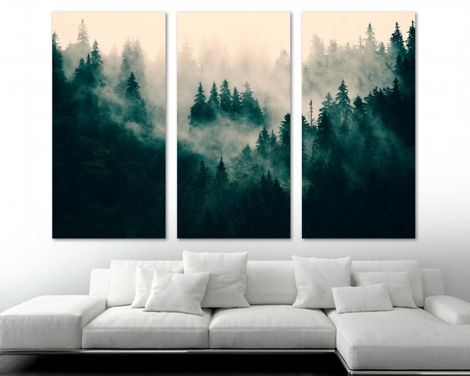 Foggy Dark Forest Canvas Print Wall Art 3 Panel Split Misty Mountain ...