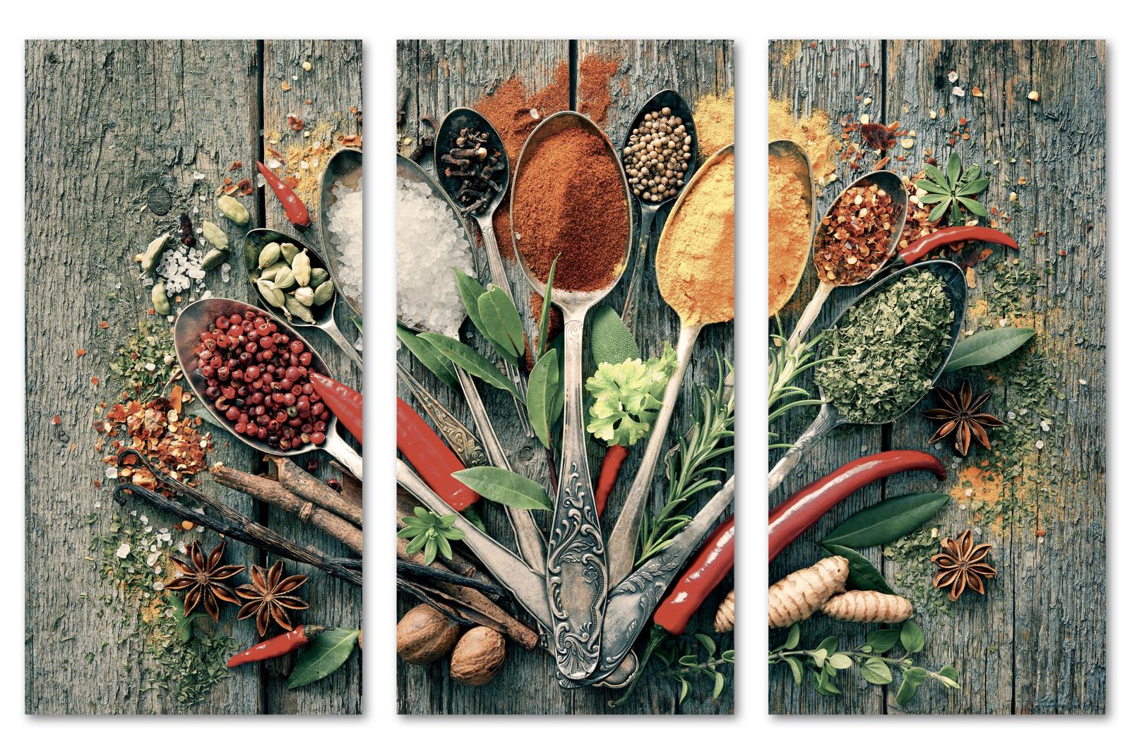 Herbs and Spice Wall Art Canvas Print faded tone 3 Panel Split herb Kit