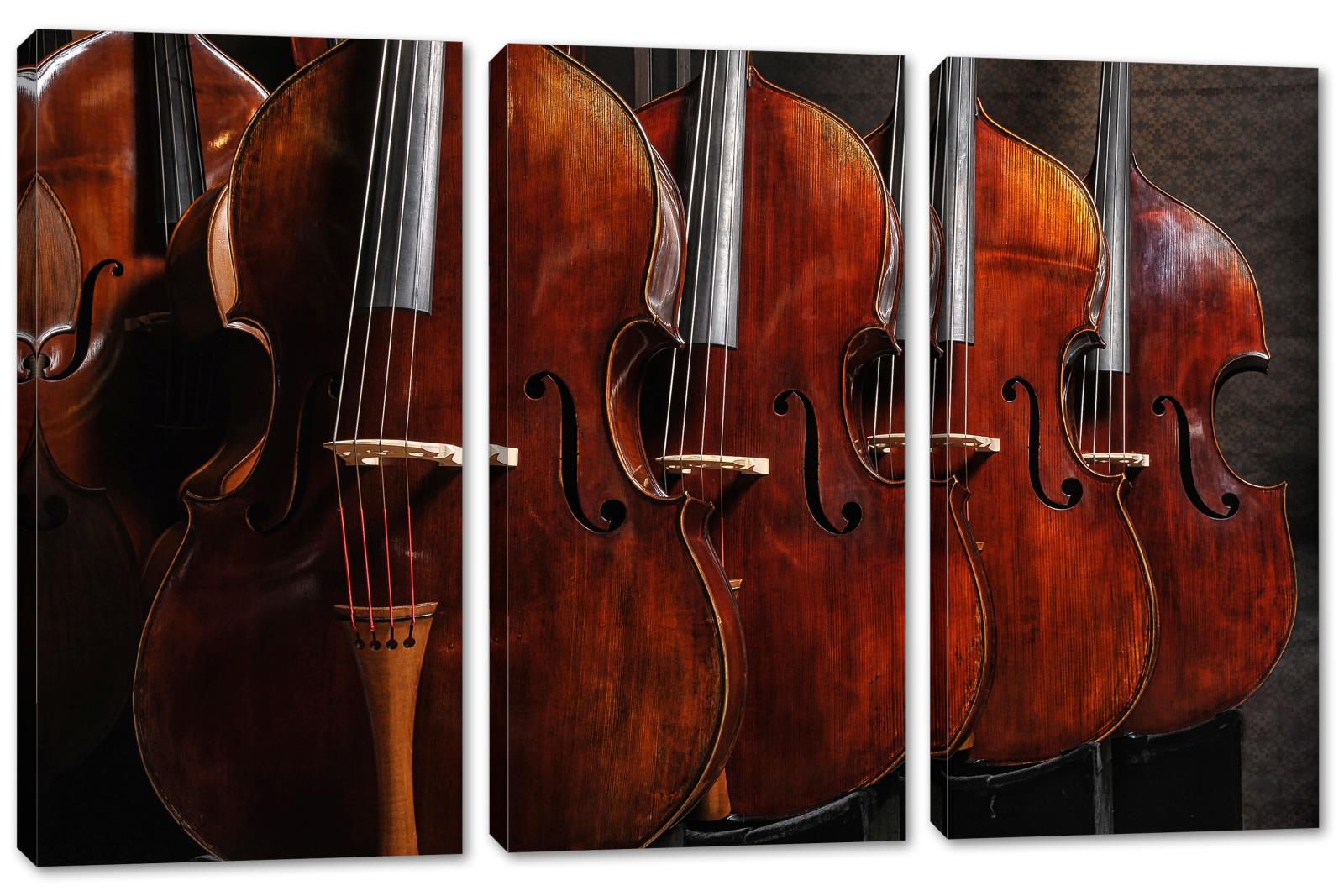 Musical Instruments Wall Art Canvas Print 3 Panel Split Double bass