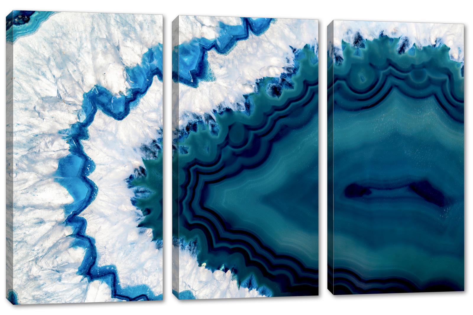 Teal Blue Geode Canvas Print Wall Art 3 Panel Split Brazilian geode Canvas Quest