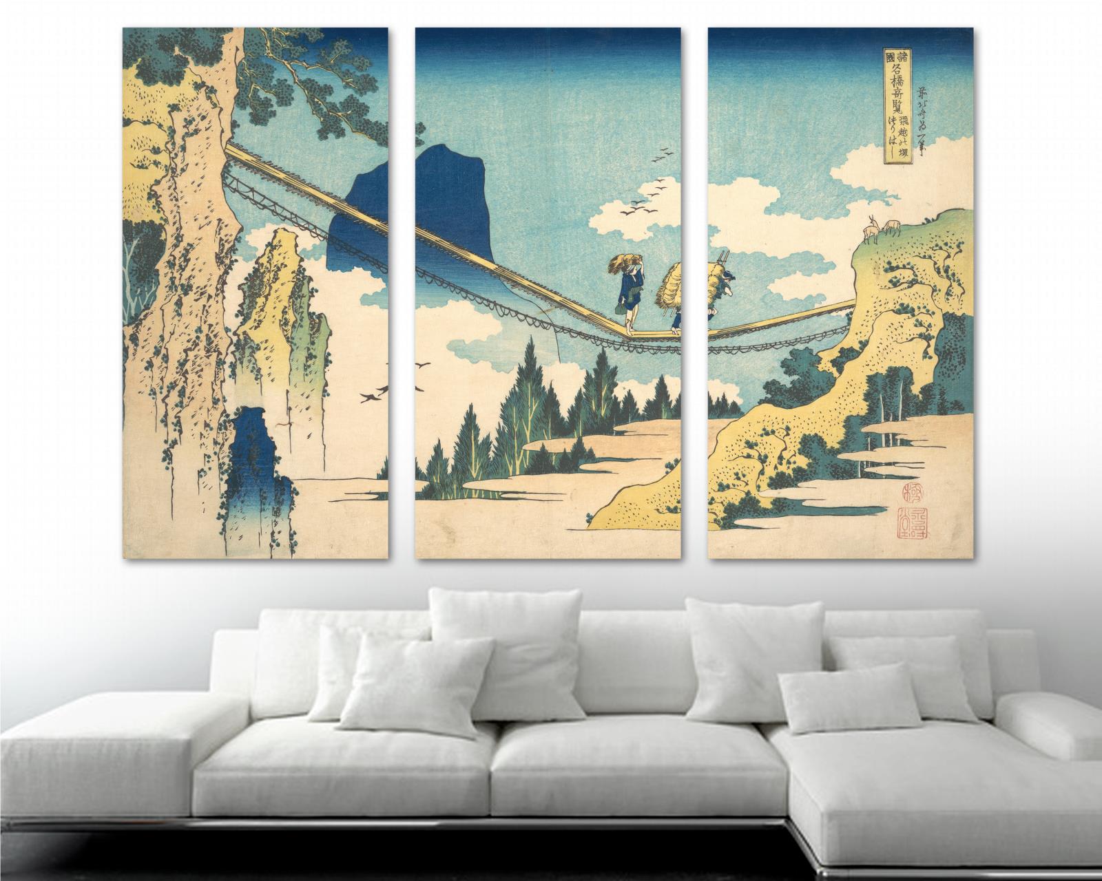 Suspension Bridge Canvas Print 3 Panel Split Japanese Wall Art by